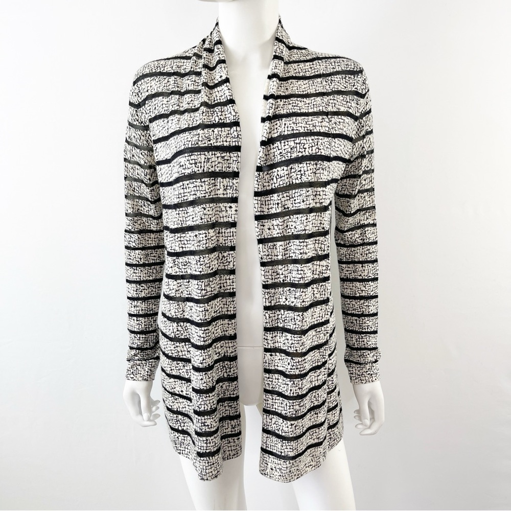 Neiman Marcus Cashmere Collection Gray Striped Open Front Cardigan Sweater Sz S - Picture 1 of 9